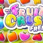 カラフルなフルーツが並び、「FRUIT CRUSH FRENZY」と書かれたポップな文字の画像。