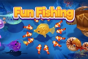 カラフルな魚と海の生物が描かれたイラストの中央に「Fun Fishing」というタイトルが表示されている。
