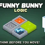 ブロック状のうさぎのキャラクターとレーザー、トゲ、炎の模様のある色とりどりのタイル。