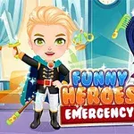カラフルなコスチュームを着た二人のスーパーヒーロー風のキャラクターが立っている。