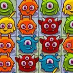 カラフルなモンスターのキャラクターがグリッド状に並んでいるイラスト。