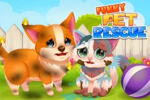 かわいらしい犬と猫が泥だらけで庭に立っている様子。