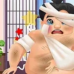 頭に包帯を巻いた泣いている力士のイラスト。