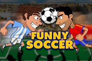 サッカーボールをヘディングする2人のアニメ風キャラクター。