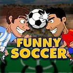 サッカーボールをヘディングする2人のアニメ風キャラクター。