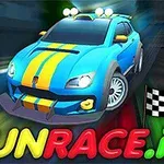 青いスポーツカーとチェッカーフラッグ。