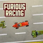 レーストラック上を走行する赤と緑のレーシングカー。