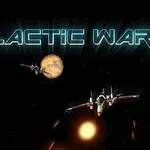 宇宙空間に浮かぶ惑星と宇宙船、背景に「GALACTIC WAR」の文字。