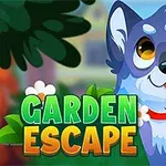 青い犬と「GARDEN ESCAPE」の文字が描かれた明るいイラスト。