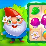 庭の妖精がカラフルなキノコや果物が並んだボードを指さしているイラスト。