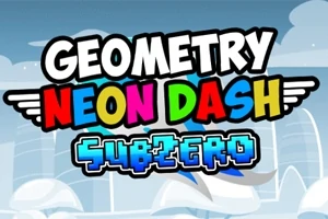 カラフルな文字で「GEOMETRY NEON DASH SUBZERO」と書かれた図形を含むタイトル画面。
