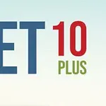 GET 10 PLUSのテキストが青、赤、緑で書かれたシンプルなデザインのロゴ。