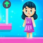青い背景に黄色のドレスが飾られ、涙を流す紫のワンピースの女の子。