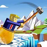 氷上で大きなハンマーを振り回すスーツ姿のキャラクター。