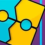 青と黄色に分かれたパズルピースが紫の背景に配置された画像。