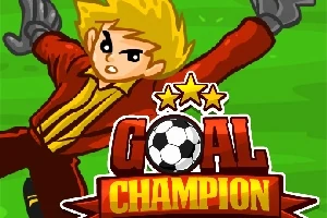 赤いユニフォームを着た金髪のキャラクターが、サッカーボールと「GOAL CHAMPION」の文字とともに緑の背景に描かれている。