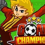 赤いユニフォームを着た金髪のキャラクターが、サッカーボールと「GOAL CHAMPION」の文字とともに緑の背景に描かれている。