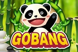 パンダが「GOBANG」という文字の上に座っている緑の竹に囲まれた明るいイラスト。