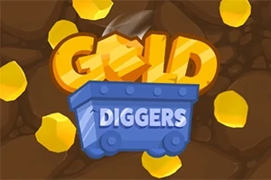 青いトロッコと金色のインゴットがある背景に「GOLD DIGGERS」と書かれたテキスト。