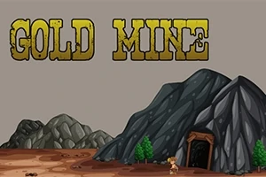鉱山の入口がある岩山と「GOLD MINE」という文字。