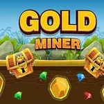 大きな文字で「GOLD MINER」と書かれたタイトルの下に、宝石や金塊、宝箱が描かれている画像。