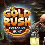 鉱山の背景に、ランタンを持った作業服姿のキャラクターと「GOLD RUSH TREASURE HUNT」のロゴ。