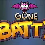 紫色のコウモリのイラストと「GONE BATTY」という文字。