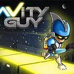 青いヘルメットに黄色いバックパックを付けたキャラクターが発光する道を走っている。