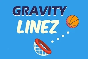 青い背景に「GRAVITY LINEZ」の文字とバスケットボールがリングに向かって弧を描いているイラスト。