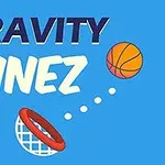 青い背景に「GRAVITY LINEZ」の文字とバスケットボールがリングに向かって弧を描いているイラスト。
