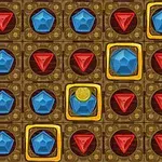 青と赤の宝石がグリッド状に並べられ、いくつかの青い宝石は金色の枠で囲まれています。