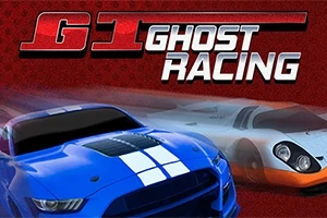 青いレーシングカーと白いスポーツカーが並んで走るシーン。