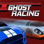 青いレーシングカーと白いスポーツカーが並んで走るシーン。