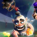 3人のキャラクターが地下の洞窟でアクションをしている様子。