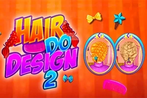 カラフルな背景に「HAIR DO DESIGN 2」と書かれたロゴと、2つのヘアスタイルが描かれた楕円形のフレームが並ぶ。