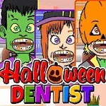 ハロウィンのコスチュームを着た4人のキャラクターが歯を見せているイラスト。