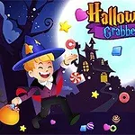 満月の夜に、魔女の帽子をかぶった少年がキャンディを持って微笑んでいる。