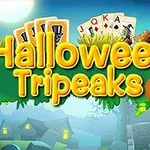 カボチャの顔とカードの背景に「Halloween Tripeaks」の文字があるハロウィンのイラスト。
