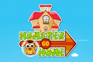 赤い屋根の家と「HAMSTER GO HOME」という文字が書かれた矢印、ハムスターのイラストが描かれている青空の背景。