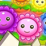 カラフルで笑顔の花が並んでいるイラスト。