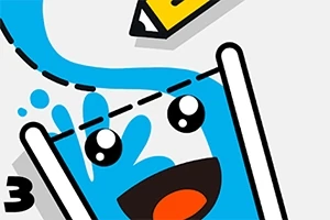 黄色い鉛筆が青い液体を満たした笑顔のコップの上に描かれているイラスト。