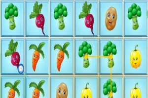 かわいい顔がついた野菜のイラストが並ぶブルーの背景のグリッド。