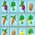 かわいい顔がついた野菜のイラストが並ぶブルーの背景のグリッド。