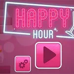 バーのインテリアを背景に「HAPPY HOUR」と書かれたネオンサインと再生ボタンのアイコンが表示されています。