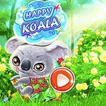 コアラが緑の草と黄色い花に囲まれた森にいるイラスト。