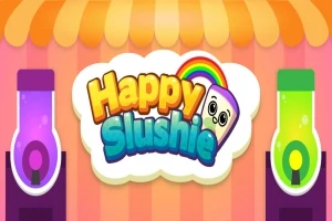 カラフルなスラッシーが描かれた「Happy Slushie」のロゴと虹のイラスト。