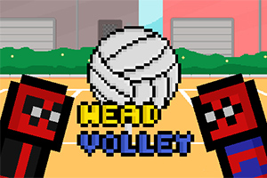 ピクセルアートスタイルのバレーボールを背景にしたキャラクター2体と「HEAD VOLLEY」という文字。