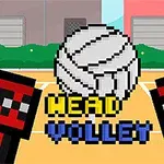 ピクセルアートスタイルのバレーボールを背景にしたキャラクター2体と「HEAD VOLLEY」という文字。