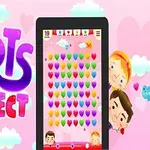 ピンクの背景に「HEARTS CONNECT」のカラフルなテキストとタブレット画面に並んだハートのアイコンがあり、雲と二人の子供が周囲に描かれている。