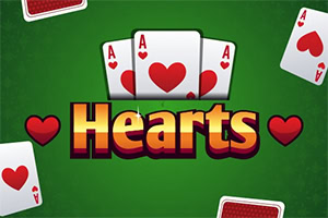 緑の背景にトランプのハートのエースが4枚と「Hearts」という文字が配置されている。